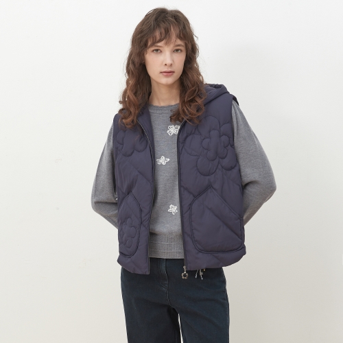 기비 플라워 퀼팅 구스다운 후드 베스트 GY25A4FRVR139