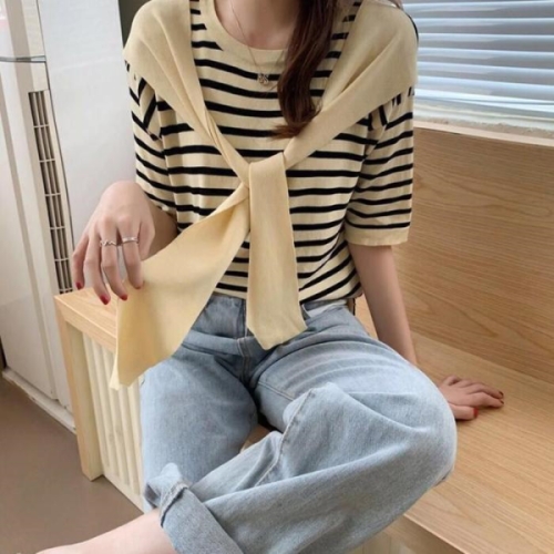 수프 오노마 ONM 가벼운니트 페이트숄 라이프패턴 여름 반팔티셔츠 15452384_이미지