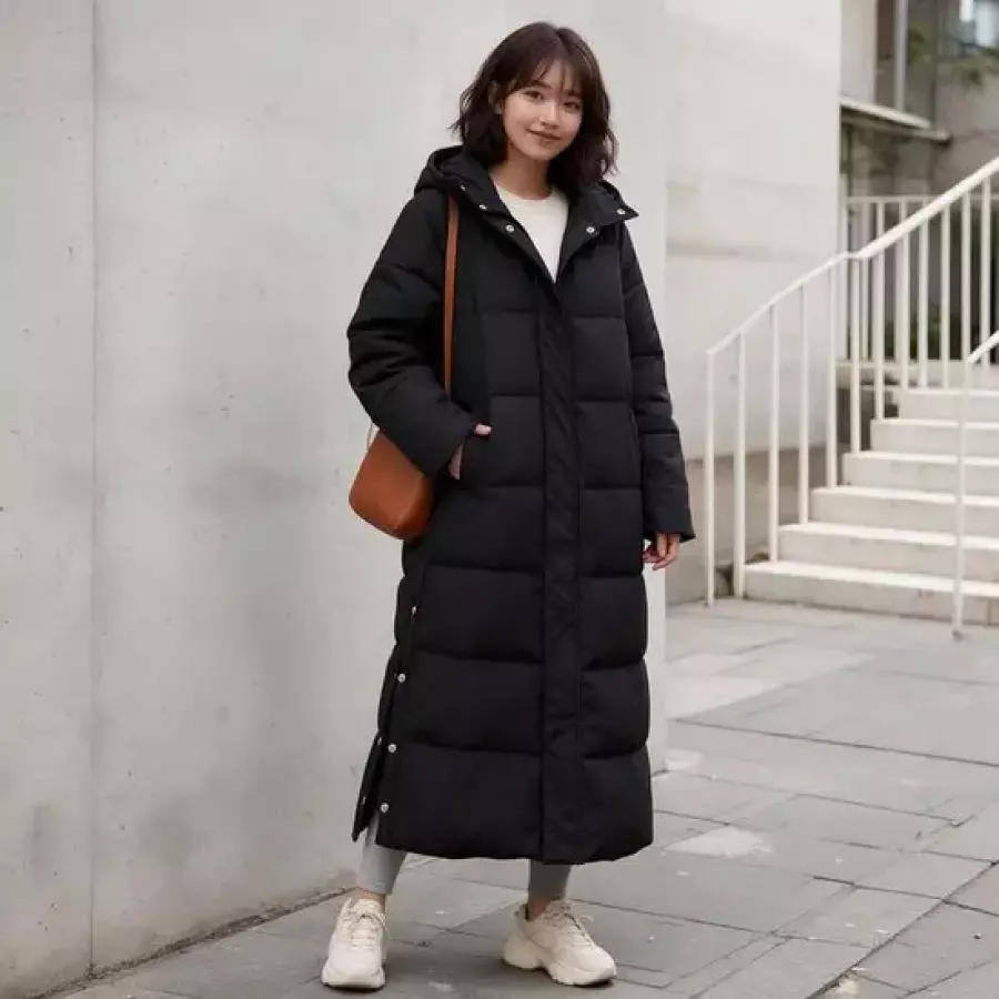 라일리 Rly 겨울 롱패딩 후드 사이드 단추 방한 외투 53665381_이미지