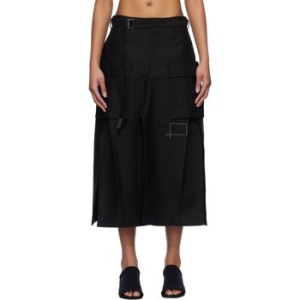 사카이 블랙 WTAPS 코튼 백 새틴 미디 스커트 25-07772