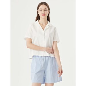 플라스틱아일랜드 심플 오픈 카라넥 데일리 반팔 셔츠 PQTWB078_이미지