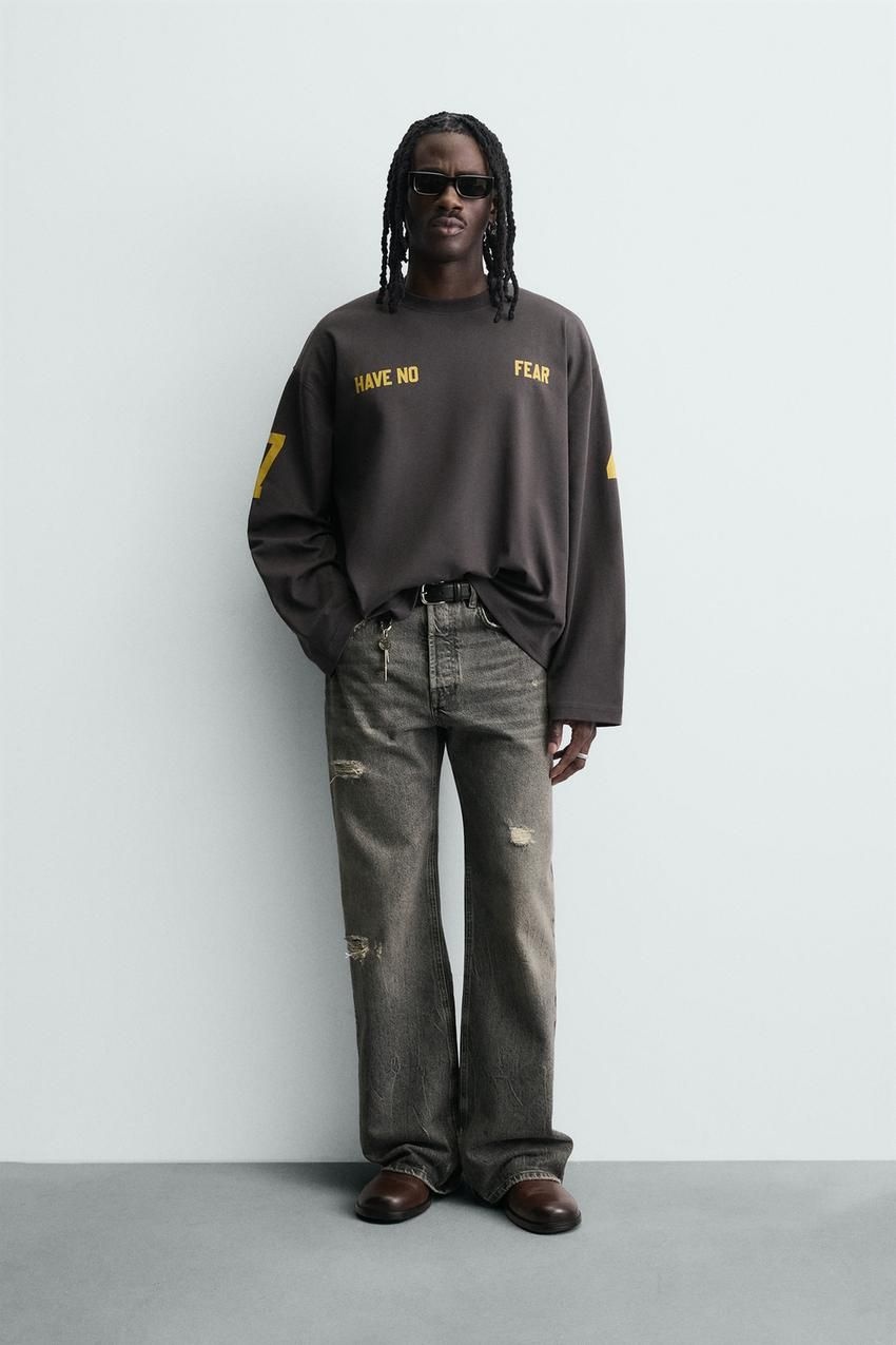 자라 NUMBER 프린트 티셔츠 반팔티 블루 스틸 3665438431 1084703