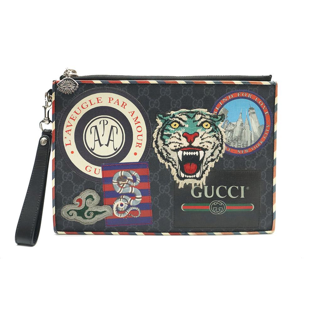 구찌 에임 레온 도르 496346 블랙 GG 수프림 캔버스 나이트 쿠리에 클러치_이미지