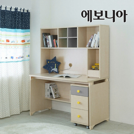 에보니아 레이 전면책상 1200+3단서랍장+LED스탠드 (120x59cm)_이미지