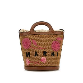 브라운 라피아 레더 트로피칼리아 버킷 백 150959707_이미지