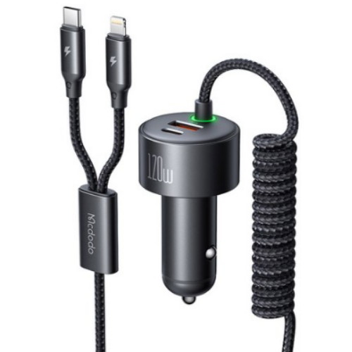 120W 4in1 케이블 일체형 차량용 2포트 고속충전기 CC037