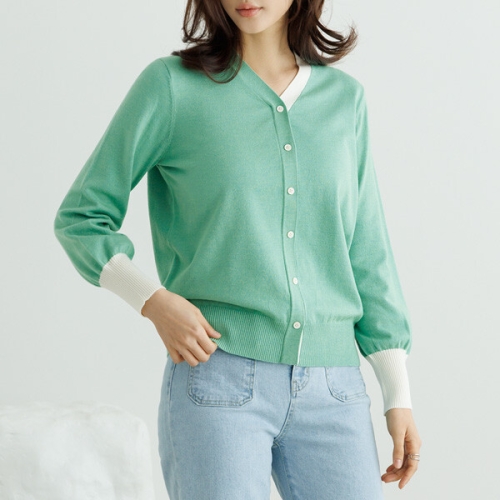 엄마옷데드라 배색비스코스가디건니트 KNE1006