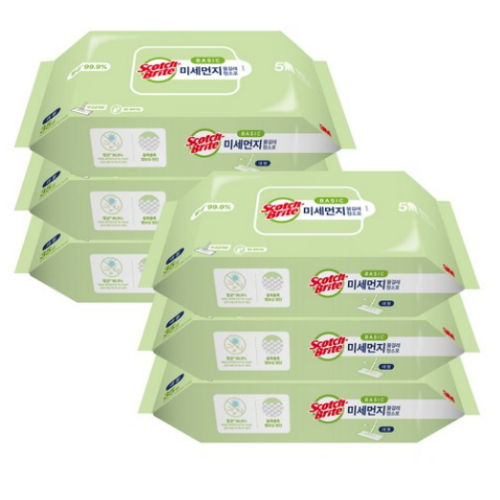3M 스카치브라이트 베이직 미세먼지 물걸레 청소포 플러스 대형 35매 6개