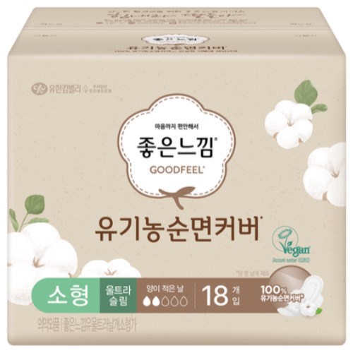 유한킴벌리 좋은느낌 유기농 순면커버 울트라슬림 소형 18개 (6팩(108개))
