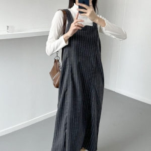 옷자락 여자 단가라 코르셋 울 빅사이즈 백지퍼 롱원피스 41607_OP17123