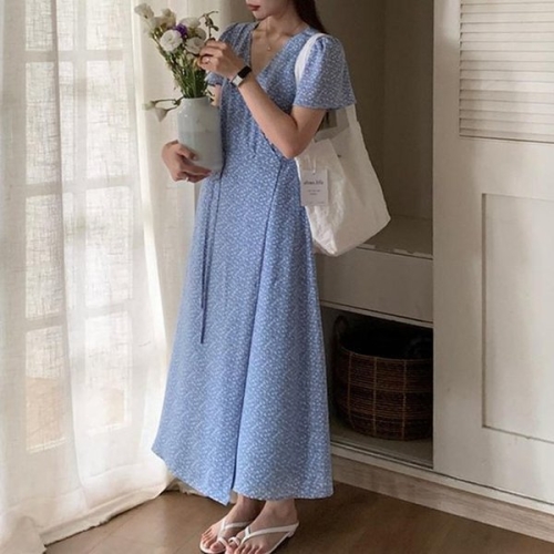 더블디 캐주얼 랩스타일 V넥 플라워 원피스 TDN-0173 40698919A