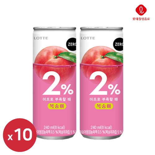 롯데칠성음료 2% 부족할때 복숭아 제로 240ml (10개)