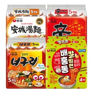 농심 신라면5개 + 안성탕면5개 + 얼큰한너구리5개 + 배홍동비빔면4개_이미지
