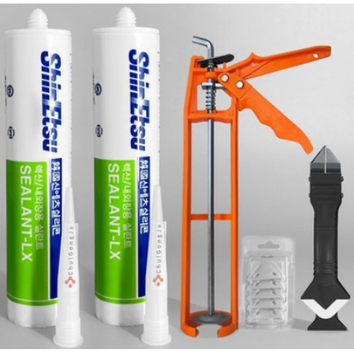 신에츠 매직씰 렉산용 실리콘 LX 270ml X 2개 + 실리콘건 + 마감헤라 + 스크레퍼 (1세트)_이미지