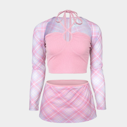 배럴 여성 서머 브리즈 체크 볼레로 SET 라이트핑크 B5SWWST062LPK