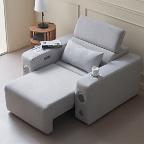 에보니아 알렉스 슬라이딩 확장형 아쿠아 스웨이드 패브릭 소파 1인용