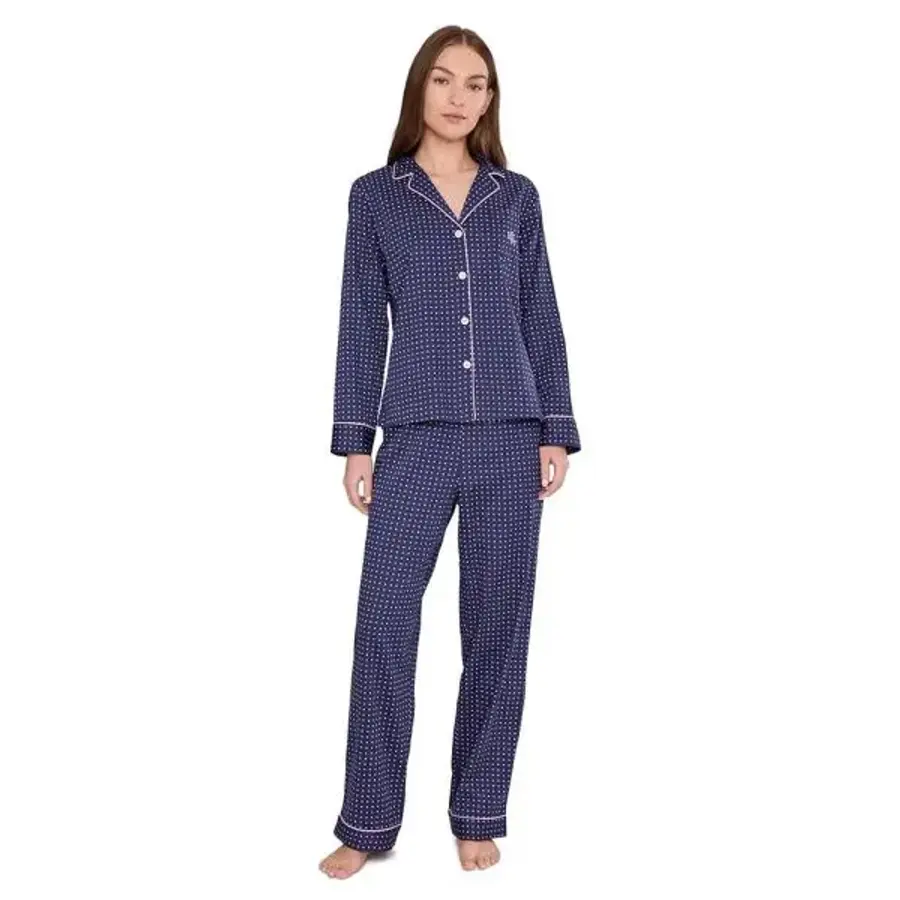 폴로랄프로렌 로렌 우먼 우븐 롱 슬리브 Notch Collar Pant Pajama Set 네이비 그라운드 핑크 Dot 1164183