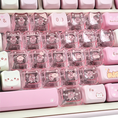 SPM Soulcat 쫑긋 고양이 Love 하트 투명 PC 포인트 키캡 21키_이미지