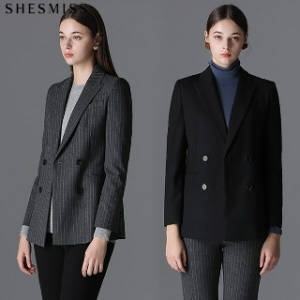 SHESMISS 핀스트라이프 울블렌디드 더블 버튼자켓 428000원 트렌디한 쇼핑리더