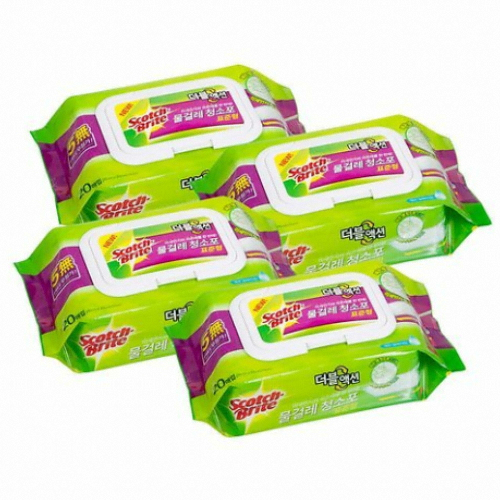 3M 스카치브라이트 물걸레 청소포 더블액션 표준형 20매 (4개)