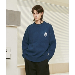 해시태그 베이직 라운드 오버핏 니트 인디고 BA233KT001ID