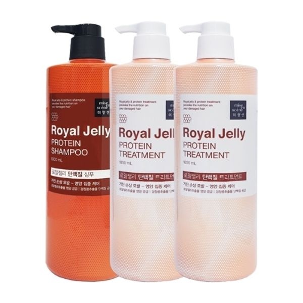 로얄젤리 단백질 샴푸 1000ml+트리트먼트 1000ml 2개 3종세트