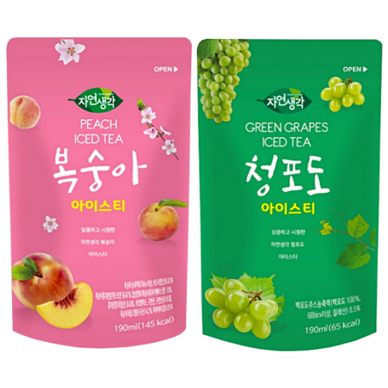 희창유업 자연생각 복숭아 아이스티 190ml + 청포도 아이스티 190ml (10세트)_이미지