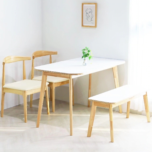 일루일루 포포 쿠션 스퀘어 HPL 라미네이트 원목 식탁 1200 (의자2개+벤치1개)_이미지