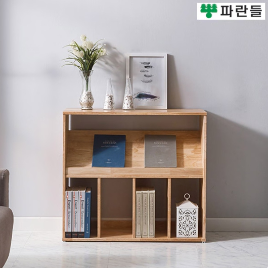 UV코팅 고무나무원목 전면 2단 책장 800