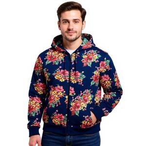 폴로 남성용 프린트 더블 니트 풀 지퍼 후디, 블루 멀티, XXL 102830