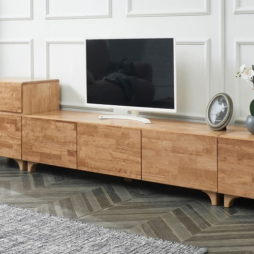 까미엘  크리슨2 1단 고무나무 거실장 1500