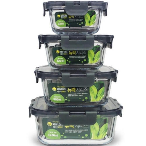 뉴락 내열유리 밀폐용기 정사각 4종세트