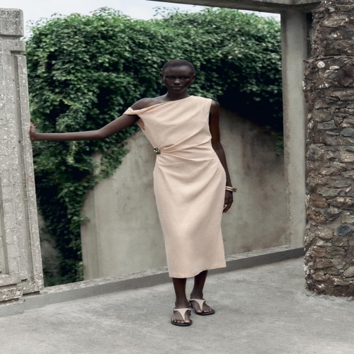 국내 리넨 아플리케 언밸런스 미디 원피스 살구 8037/734/696 3349965