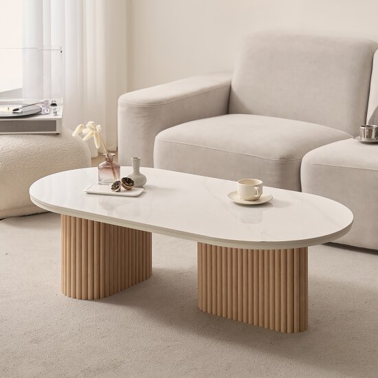 나무뜰 플랑 세라믹 템바보드 타원형 거실 소파 좌식테이블 1200