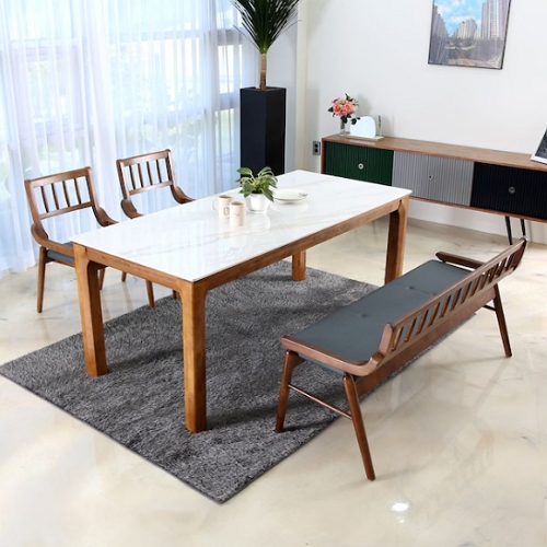 보니파시오 그레노 통세라믹 고무나무원목 식탁 1400 (의자2개+벤치1개)