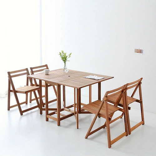 마켓비  KEMIE 원목 접이식 식탁 1150 (의자4개)