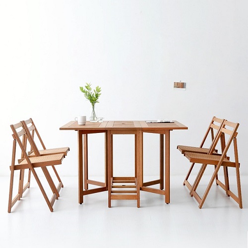 마켓비 KEMIE 원목 접이식 식탁 1150 (의자4개)_이미지