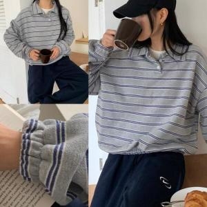 셀러허브 단추카라줄무늬맨투맨 510V533S 빅사이즈 여성