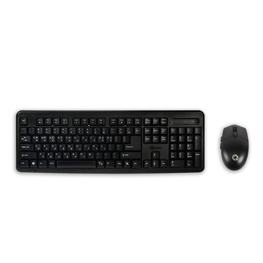QSENN MK128 사일런트 무선 키보드 마우스 세트 (블랙, 키스킨 포함)_이미지