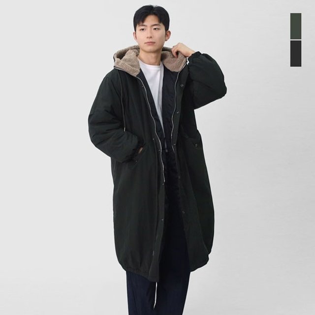 스콰즈 남여공용 겨울 필수 야상 뽀글이 카라 오버핏 롱 패딩코트 SDC001