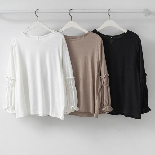 강물처럼 빅사이즈티 X200L602 밴딩셔링소매티셔츠 YY 46176824_이미지