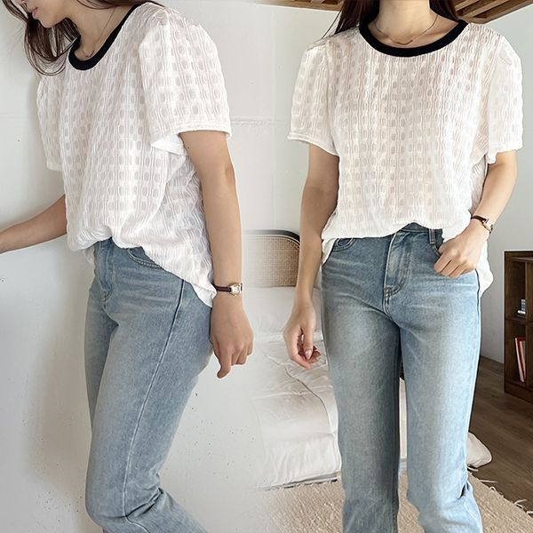 아이우먼 위쉬몰 GO 라라텍스쳐배색블라우스 S294H603 빅사이즈_이미지