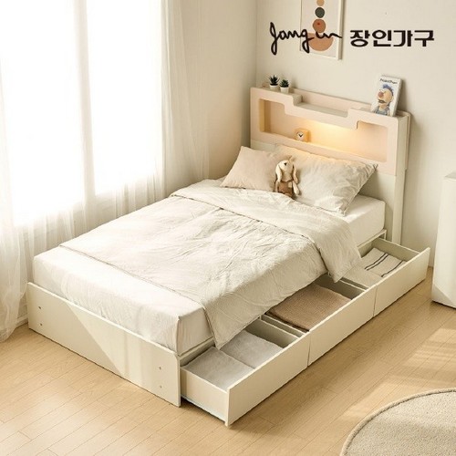 장인가구 원스 컬러핏 수납 LED침대 SS