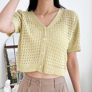 러블리 파스텔 여성 펀칭 반팔 니트 가디건 볼레로 WFH7LTD_이미지
