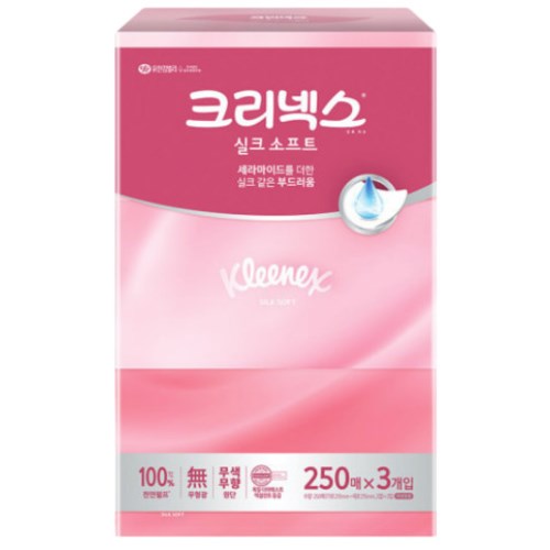 유한킴벌리 크리넥스 실크소프트 플러스 미용티슈 250매 (6입) (3팩(18입))