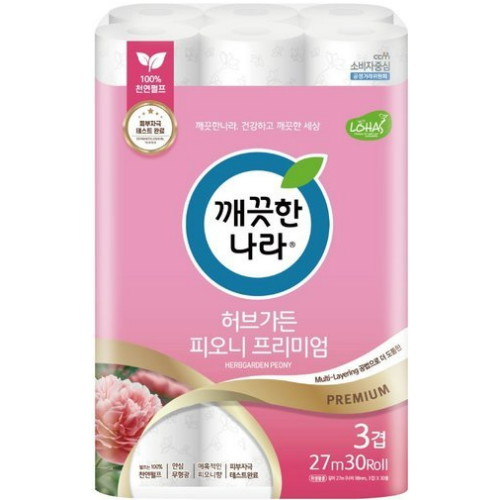 깨끗한나라 허브가든 피오니 프리미엄 27m (30롤) (1팩)