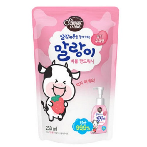 애경 샤워메이트 말랑이 버블 핸드워시 딸기우유향 리필 250ml (3개)_이미지
