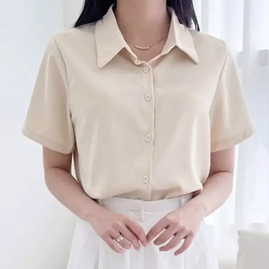 카라 라인 여자 실크 여름 반팔 블라우스_19650530_667501