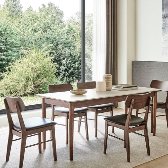 까사미아 카르네 세라믹 식탁 1800 (가죽의자3개+가죽벤치1개)_이미지