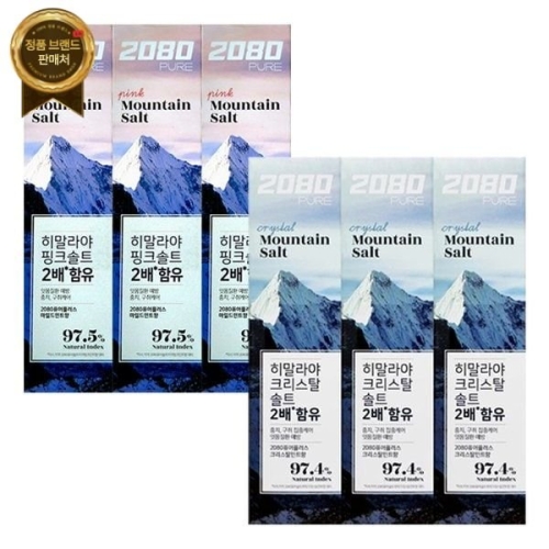 2080 히말라야 퓨어마운틴 크리스탈민트 솔트치약 120g x 3개+ 핑크 120g x 3개